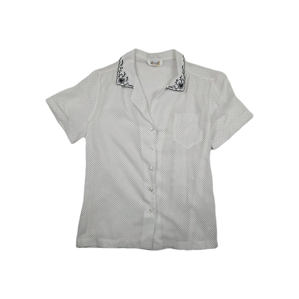 Rhoda Lee Vintage Polka Dot Women's Size 14 Blouse Black‎ White